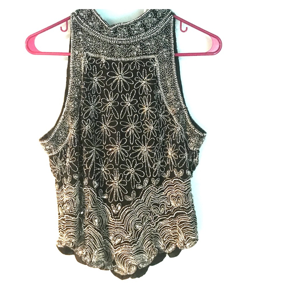Black and Silver Beaded Top Large